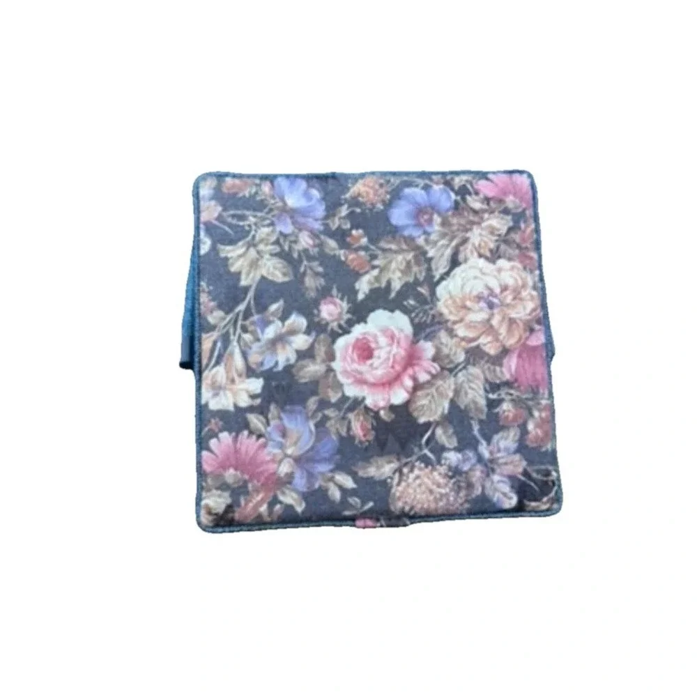 Vintage Sewing Basket Fabric Floral‎ Pattern Storage Box Blue Roped Top Handle